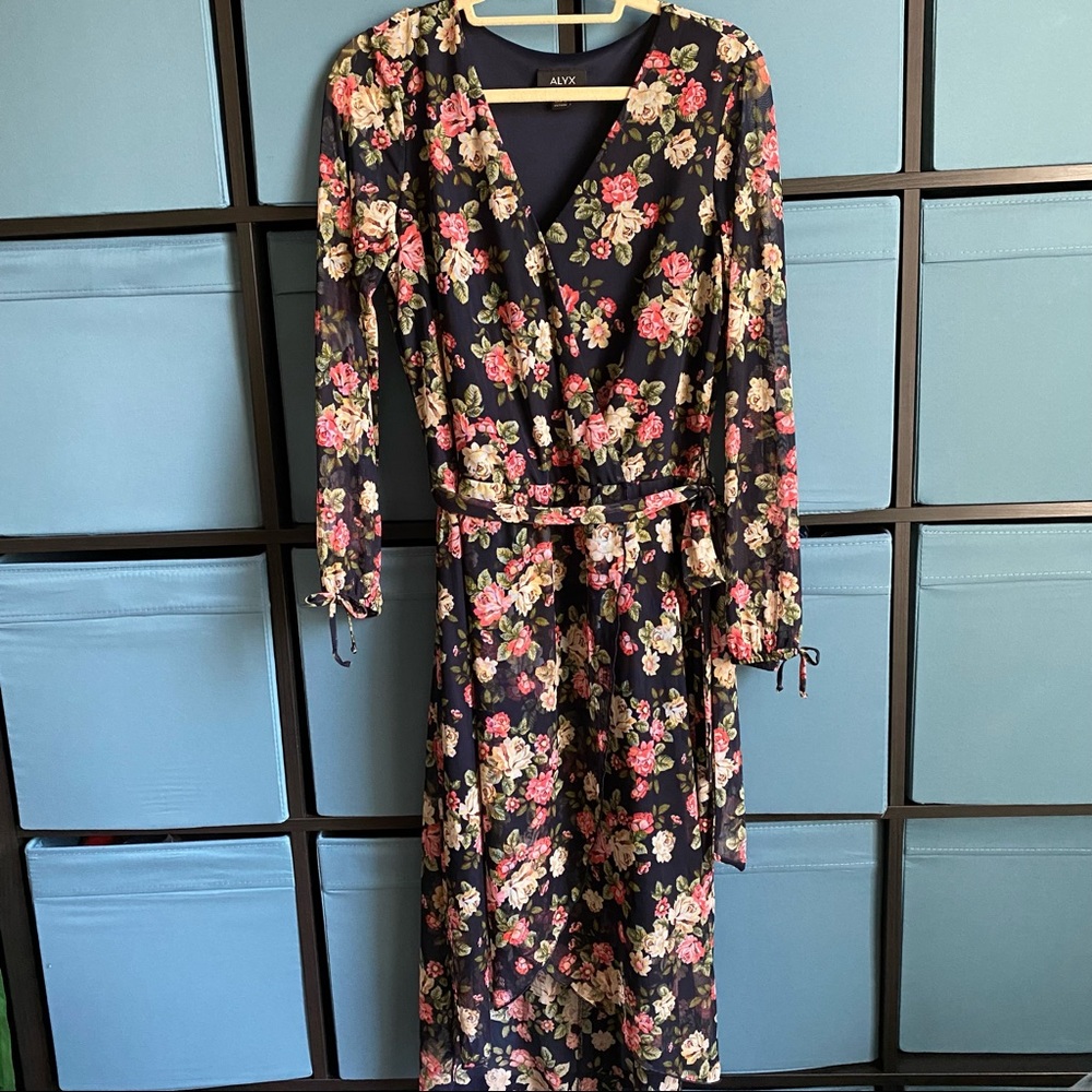 Alyx womens Sheer Sleeve floral High low dress 0445K10 Size Large